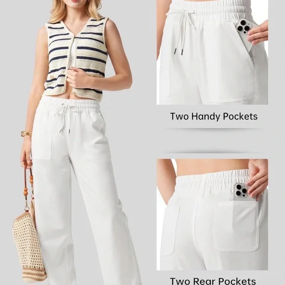 Women's White Linen Pants - Picture 4 of 9